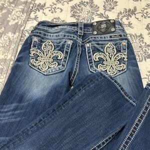 Blue Boot Cut Jeans with Elaborate Embellishment